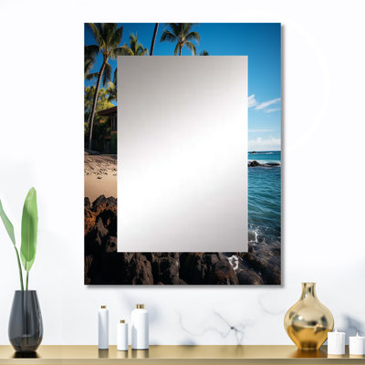 Hawaii Island Retreat - miroir décoratif Hawaii, miroir mural beige, impression d'art en métal