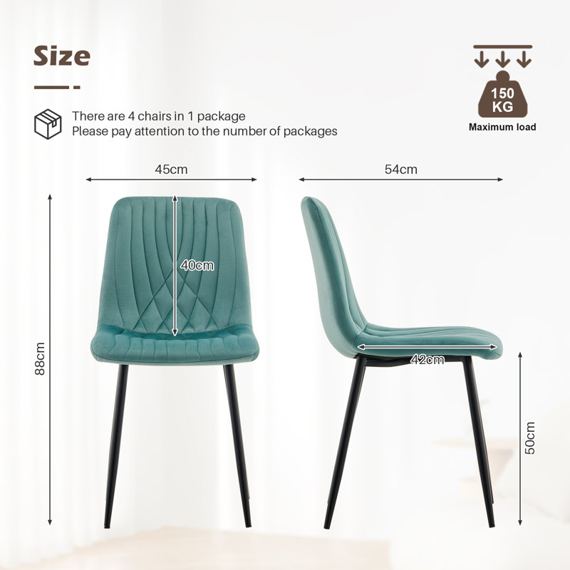 50cm H Velvet Upholstered Metal Side Chair, Green