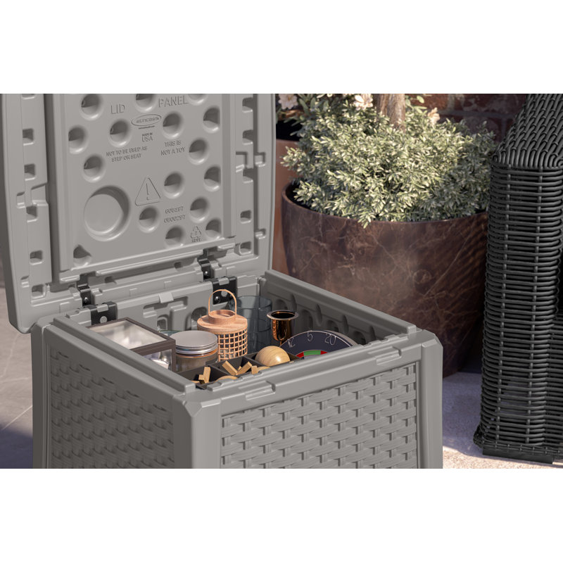 Suncast 19.31 in. W x 10.56 in. D Resin End Table with Storage for Outdoor Use, Made in the USA, Dove Gray
