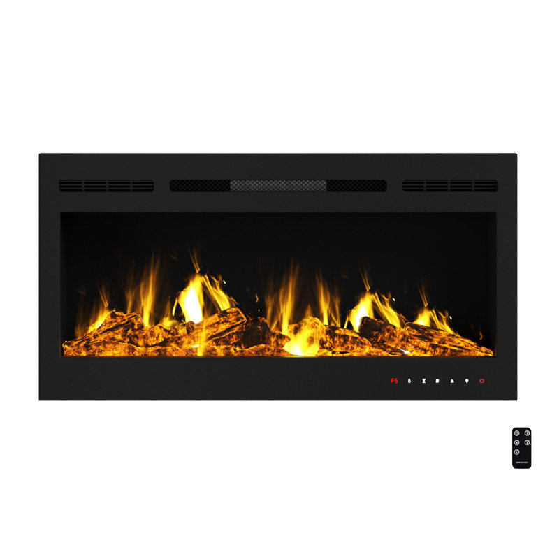 Shelburne 36-Inch Wall Mounted Electric Fireplace - Recessed Heater with Front Vent, Remote, LED Flames, and Log and Crystal Media