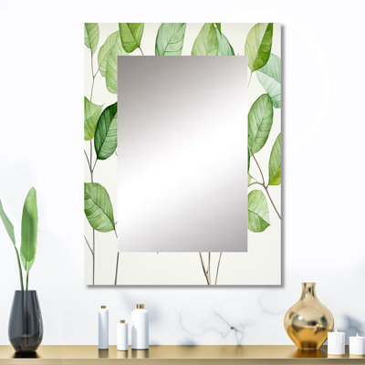 Green Leaves Scenery Minimalisme III - grand miroir mural à feuilles, miroir traditionnel unique, impression d'art en métal