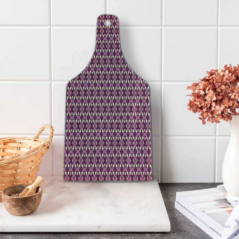 Ambesonne Abstract Tempered Glass Cutting Board Quirky Circles Forming Odd Plum Dark Fuchsia Peach