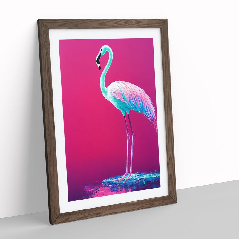 Neon Flamingo - Wall Art, 34cm H x 25cm W x 2cm D, Walnut