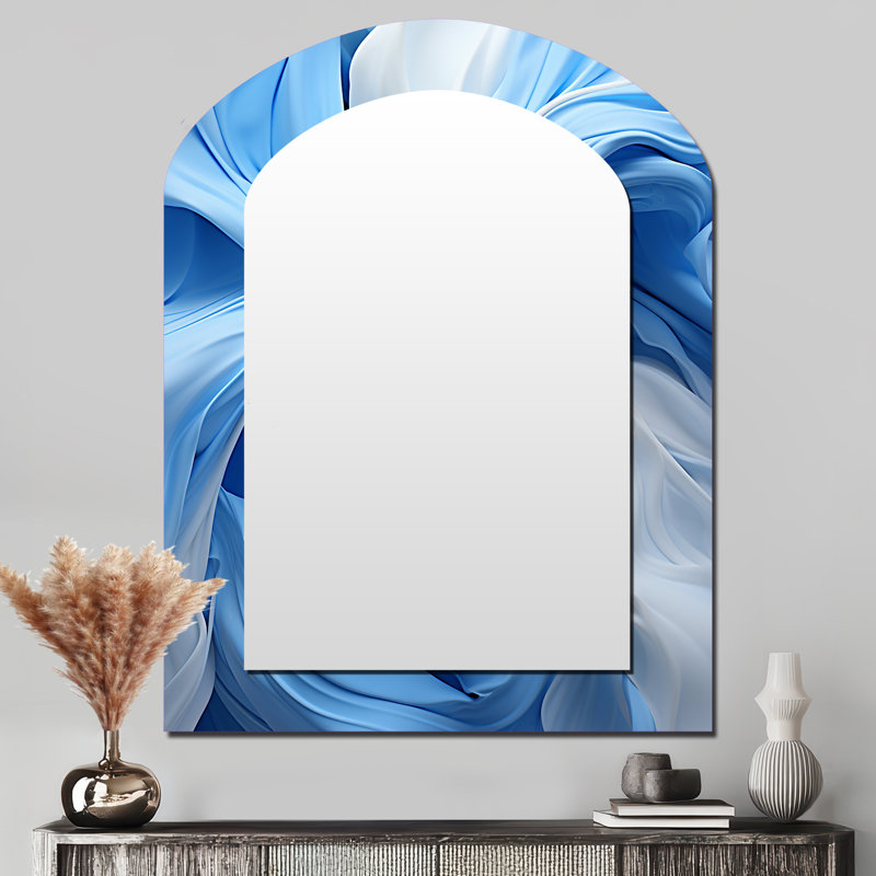 Bleu et blanc spirale abstraite cyclone Tranquility - miroir mural moderne, 43 po x 33 po