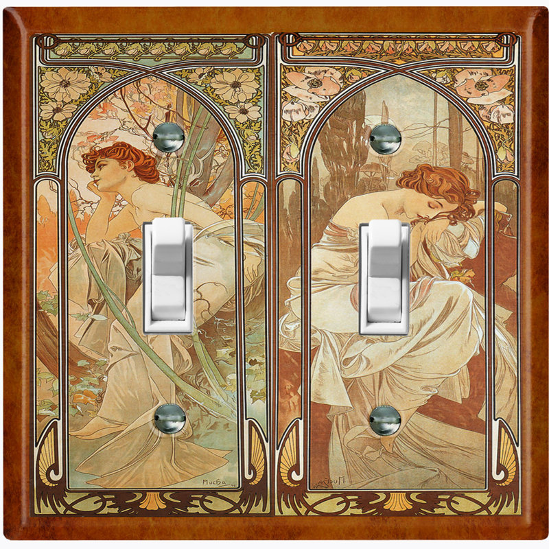Magnifique plaque murale à 2 interrupteurs à bascule Art Nouveau Angels Forest