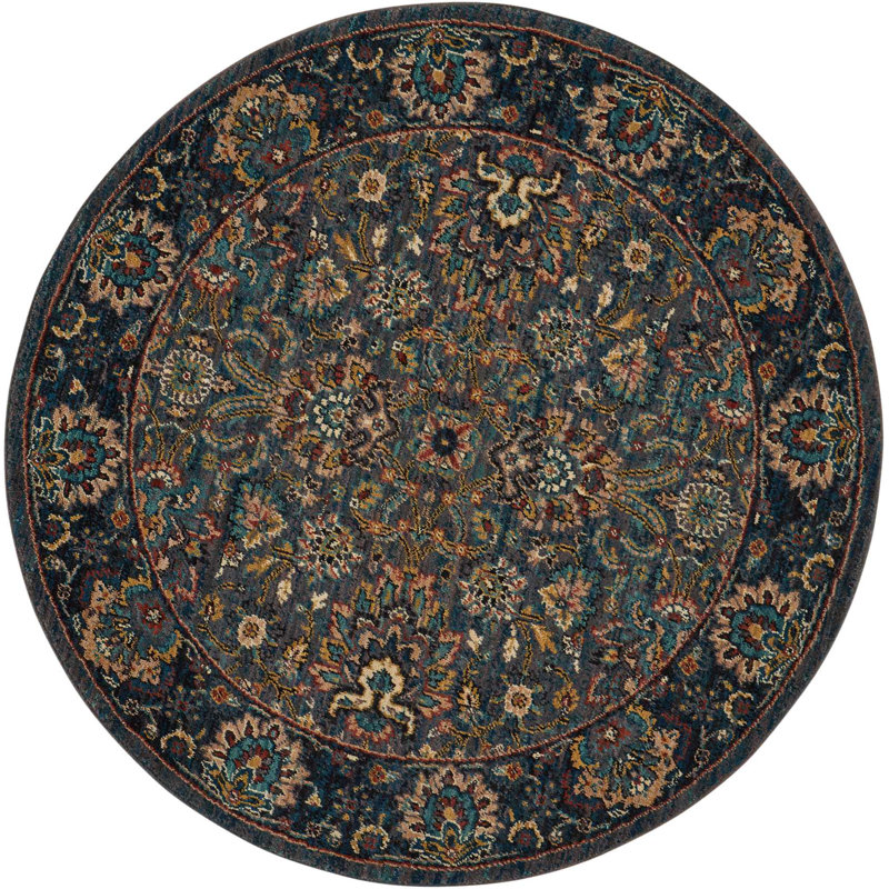 Tapis oriental noir tissé à la machine, Rond 5 pi