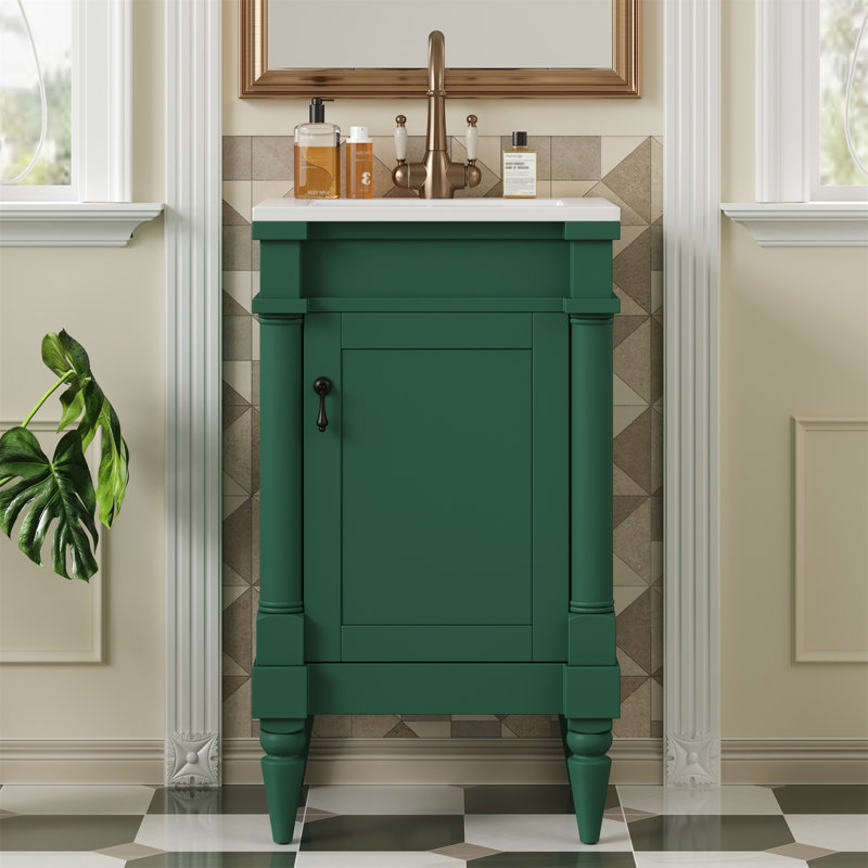 Meuble-lavabo simple autoportant de 18 po de largeur avec comptoir en céramique et tablette réglable, Vert