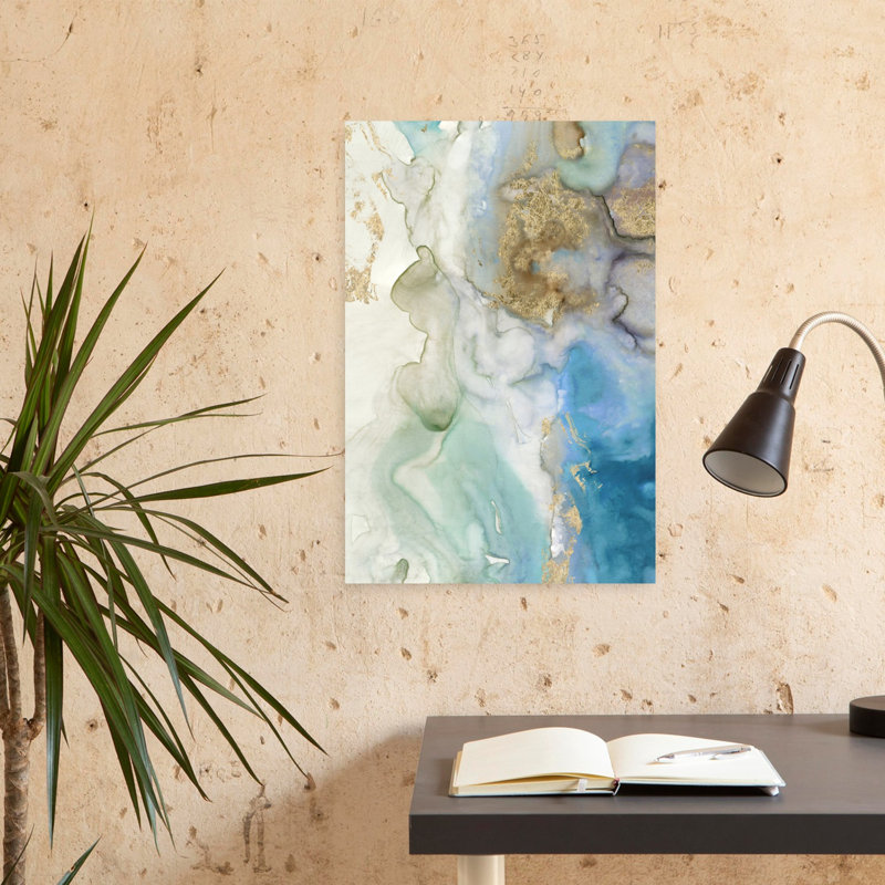 Emerald Pool I, art abstrait océanique éthéré, H 24 po x l 16 po