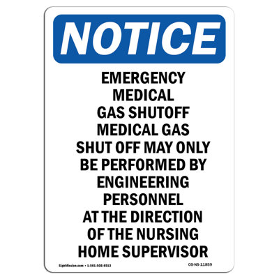 Notice - Emergency Medical Gas Shutoff Sign