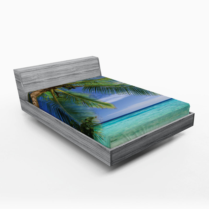 Ensemble de 2 draps-housse Ambesonne Tropical Paradise View Maldives Green Aqua Blue, Drap-housse très grand californien