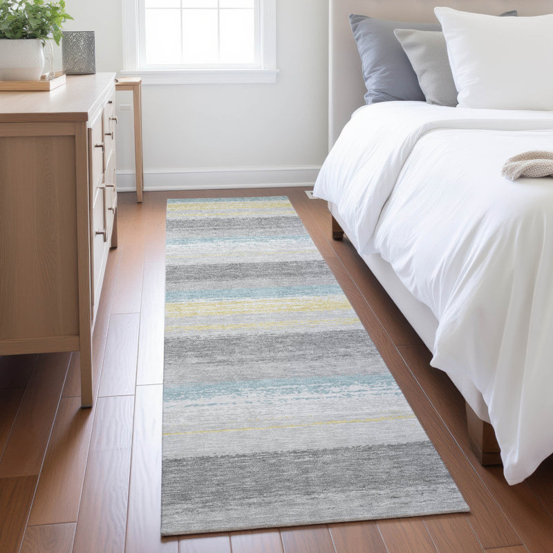 Machine Washable Indoor/Outdoor Chantille ACN2707 Stripes Rug, 2'3" x 7'6" Runner, Silver
