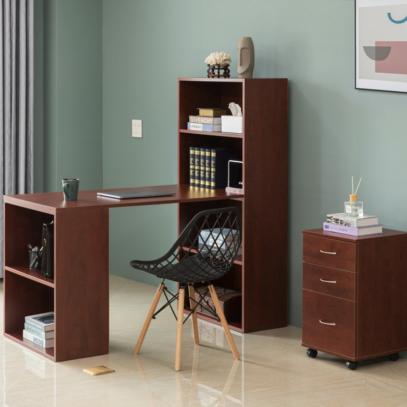 Solid Wood Top Writing Desk, 56.75" H x 56.5" W x 27" D, Cherry