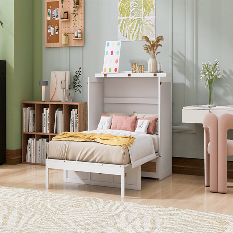 Full Murphy Bed, With Large Drawers, White