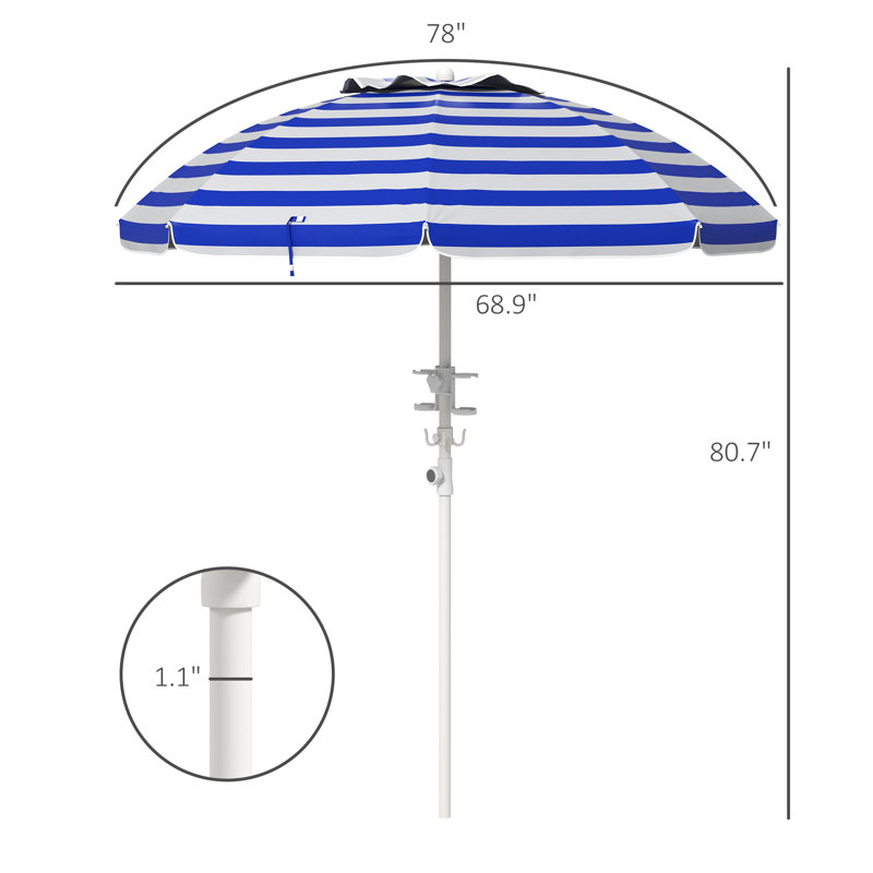 Parasol de plage portatif 5,7 pi avec inclinaison Outsunny, Rayé bleu / blanc