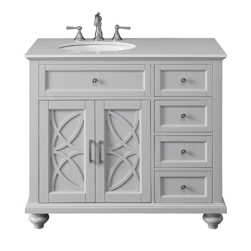 Conjetta 38"W x 22"D Bath Vanity with Marble Vanity Top and Basin, Gray