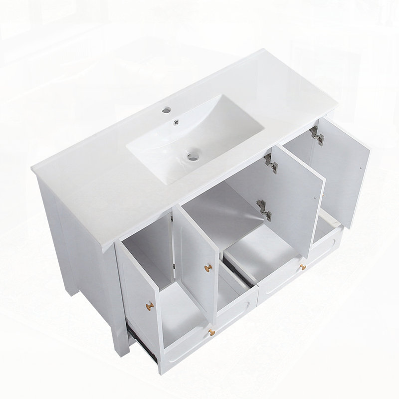 Ensemble de meuble-lavabo avec lavabo en céramique, Blanc