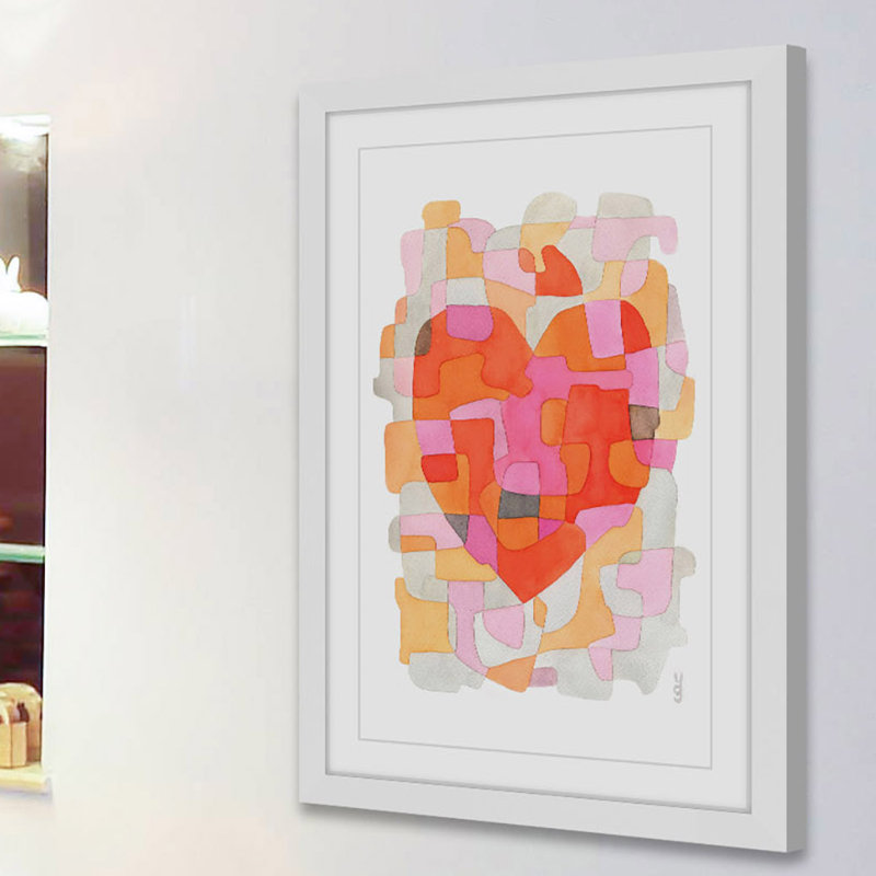 «Splash of Heart», reproduction d'art, H 30 po x l 20 po, Cadre blanc