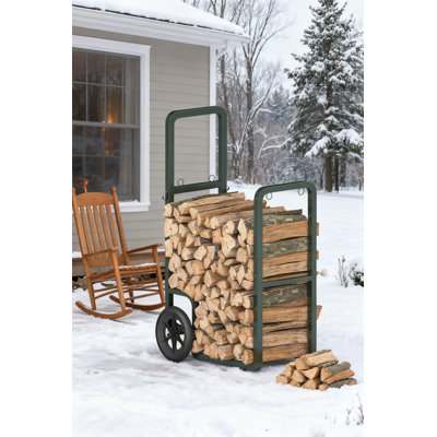 Heavy-Duty Firewood Cart With Rubber Wheels, Easy-Assembly Steel Log Carrier For Indoor & Outdoor Fireplace And Fire Pit Use