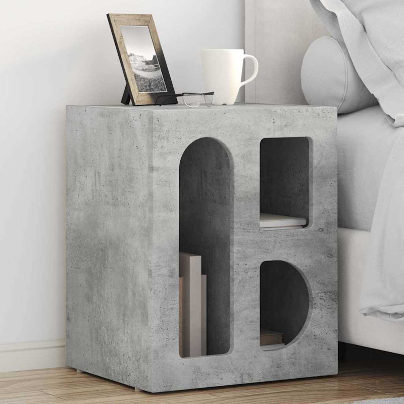 40cm W Manufactured Wood Bedside Table, Concrete Grey