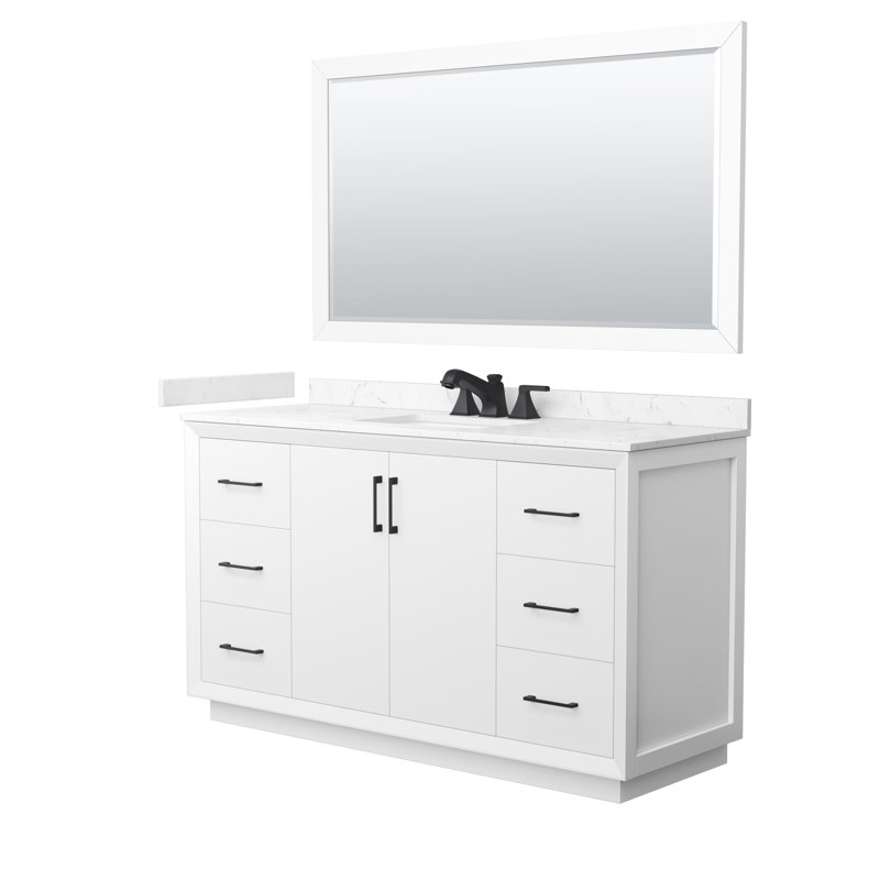 60'' W Single Vanity, Dark Gray, Matte Black, Carrara Cultured Marble