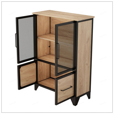 Élégante armoire de rangement avec 4 portes en fer, une tablette réglable et un cadre en métal robuste pour une utilisation polyvalente à la maison