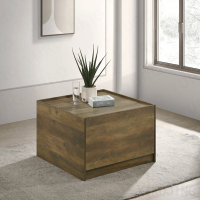 31.5"W Oak Finish Square Coffee Table With 2 Drawers