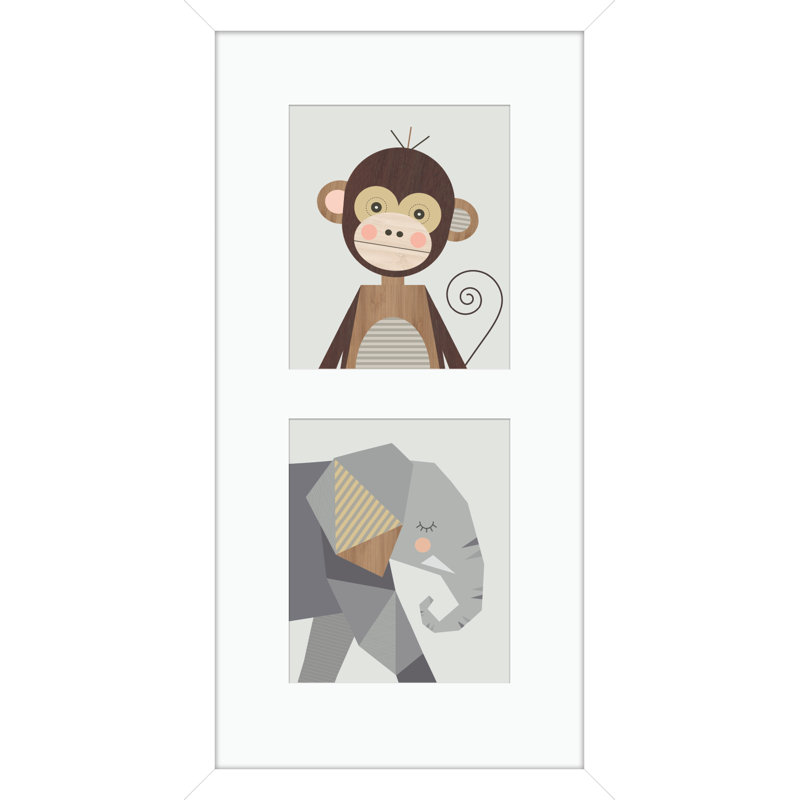 Monkey And Elephant by Little Design Haus - Single Picture Frame Print