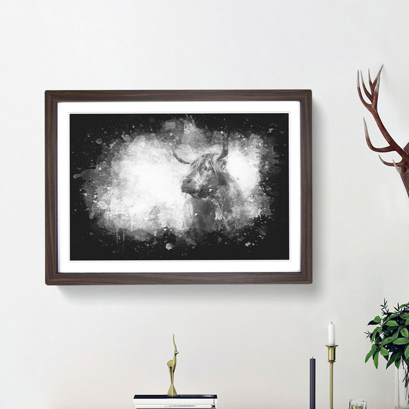 Highland Cow - Picture Frame Graphic Art Print, Walnut Framed, 33cm H x 45cm W x 2cm D