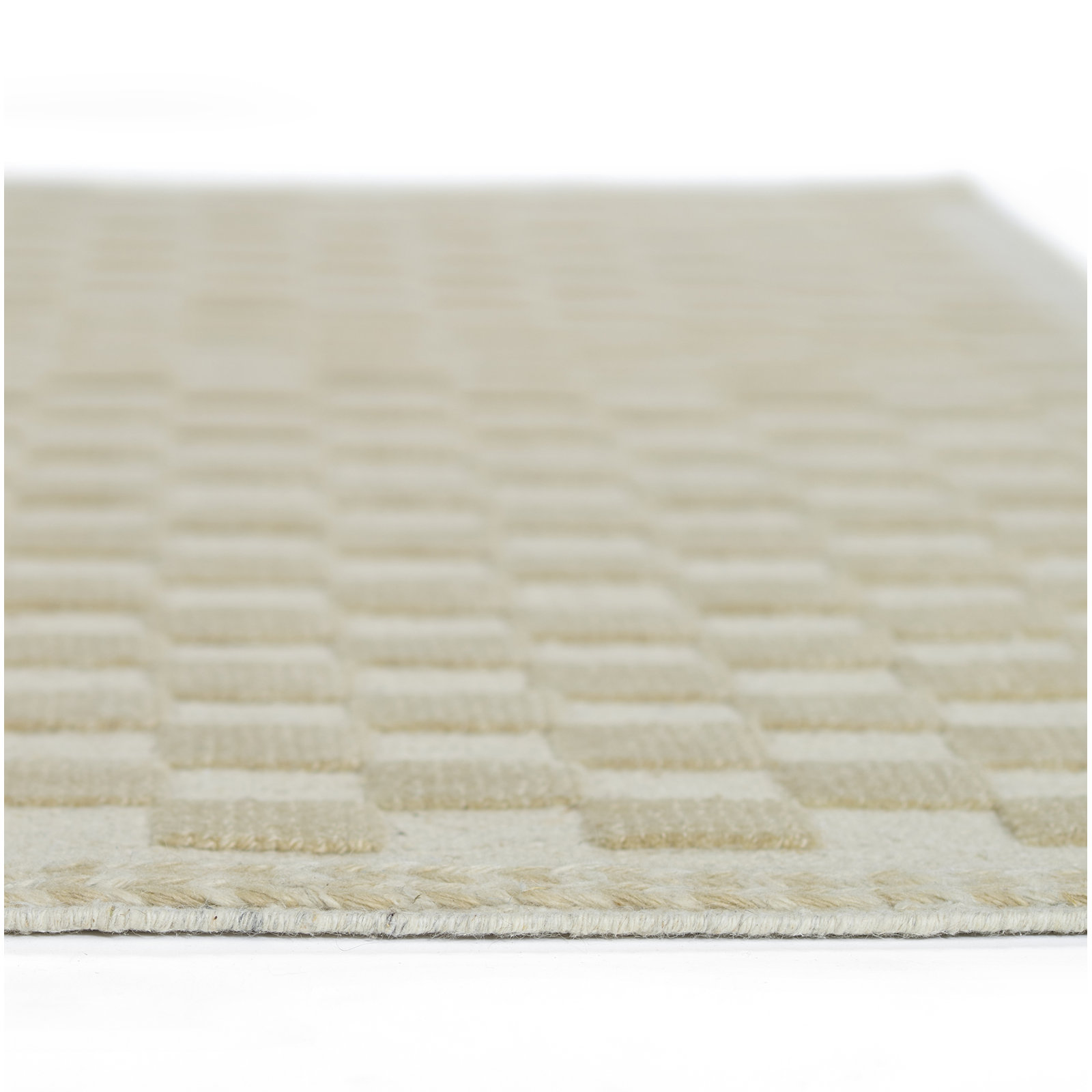 Azle Beige Tan Hand-Woven Checkered Wool Rug, Runner 2'6" x 8'