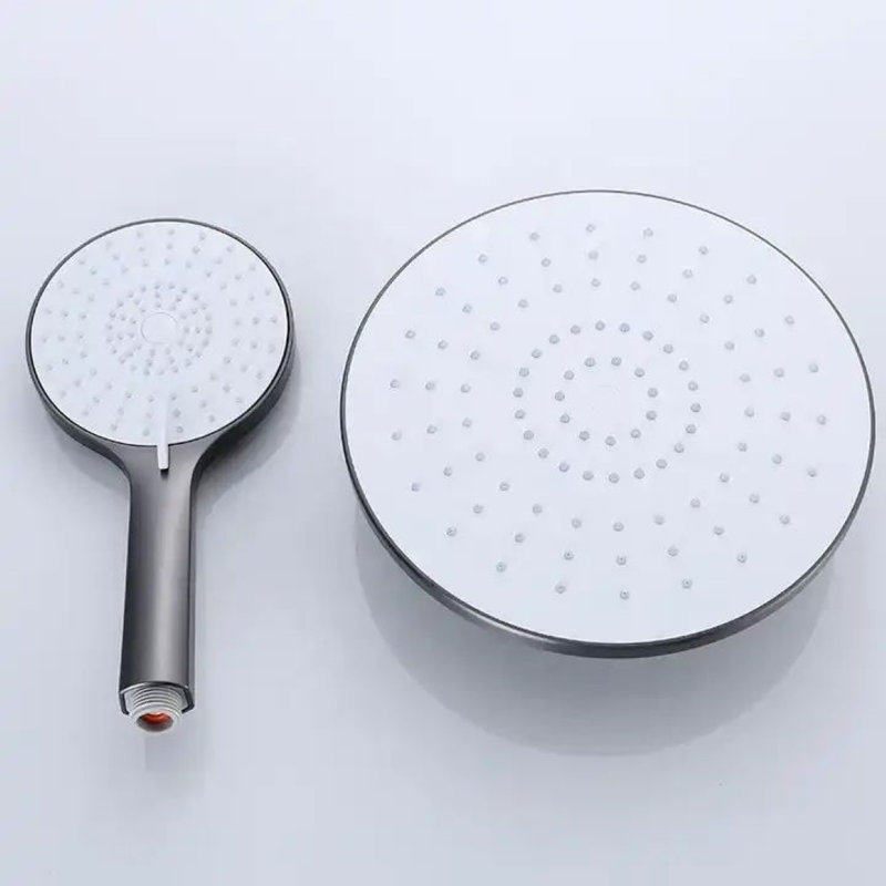 Juno Commercial Chrome Finish Wall Mounted Single Handle Round Shower System with Square Rain Shower Head and Slide Bar