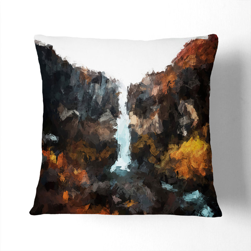 Svartifoss Waterfall in Iceland Cushion with Filling, 55cm H x 55cm W x 20cm D, Black