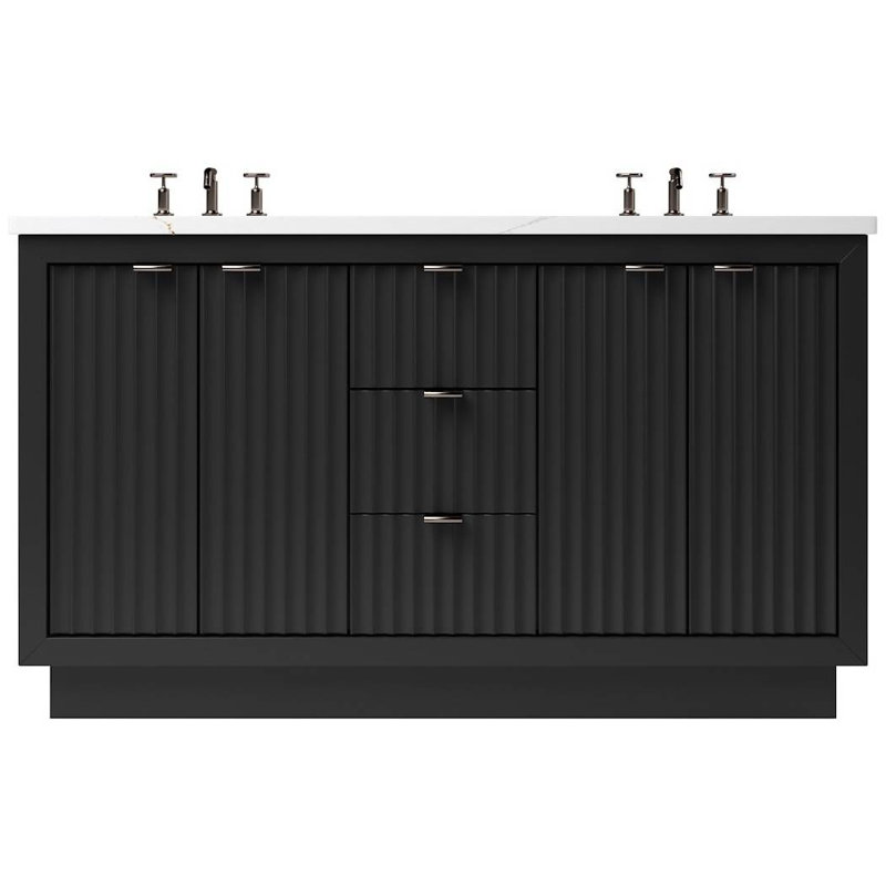 Meuble-lavabo double Lecrieu, Noir, Bronze champagne, 60"