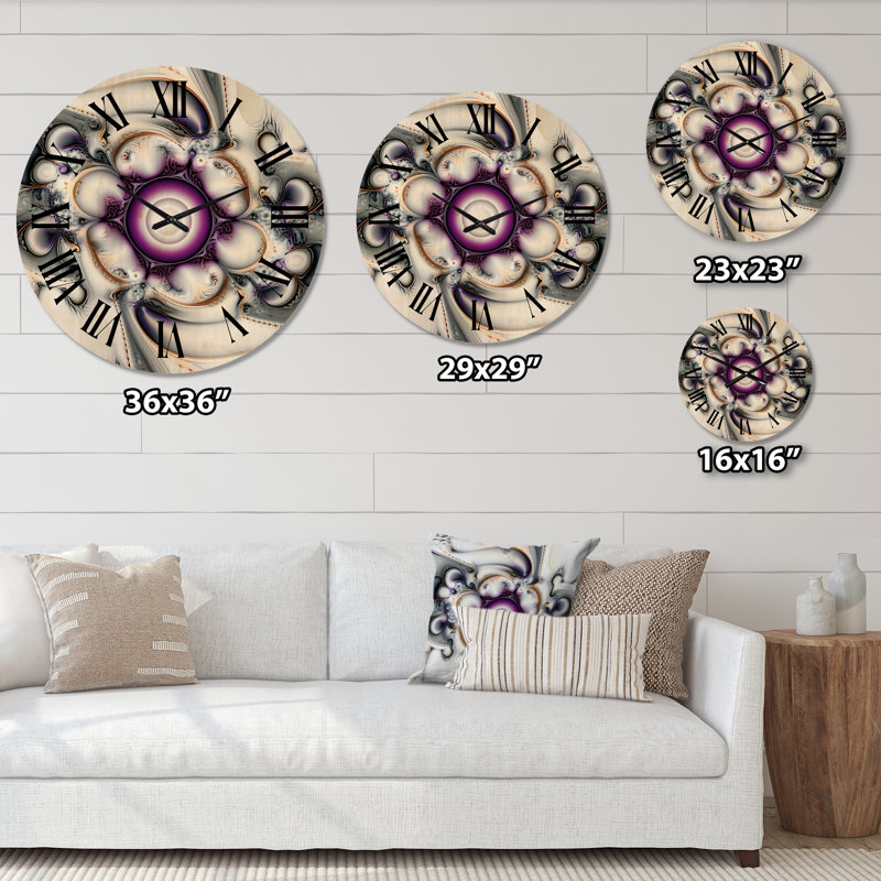 Horloge murale Fractal Journey - mauve et blanc, Très grand