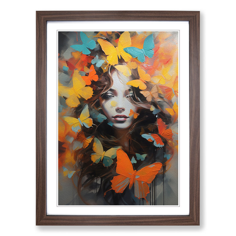 Butterfly Contemporary - Framed Print, 34cm H x 25cm W x 2cm D, Walnut Framed