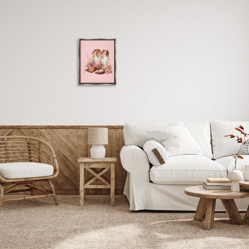 «Floral Pink Cowgirl», reproduction encadrée sur toile par Birch & Ink, Cadre flottant gris lustré, H 21 po x l 17 po