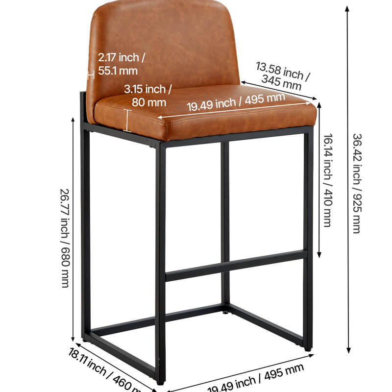 Tabouret de bar de 27 po de hauteur, comptoir de 27 po avec pieds en métal et pieds en métal, surface de siège confortable, facile à entretenir, pour la cuisine et la salle à manger, brun