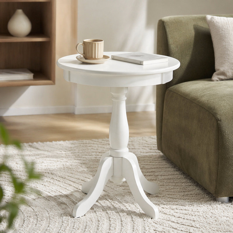 Table d'appoint ronde à piédestal, blanc, 25.03" H x 18.03" W x 18.03" D, Blanc, No Decal/Laminate Design