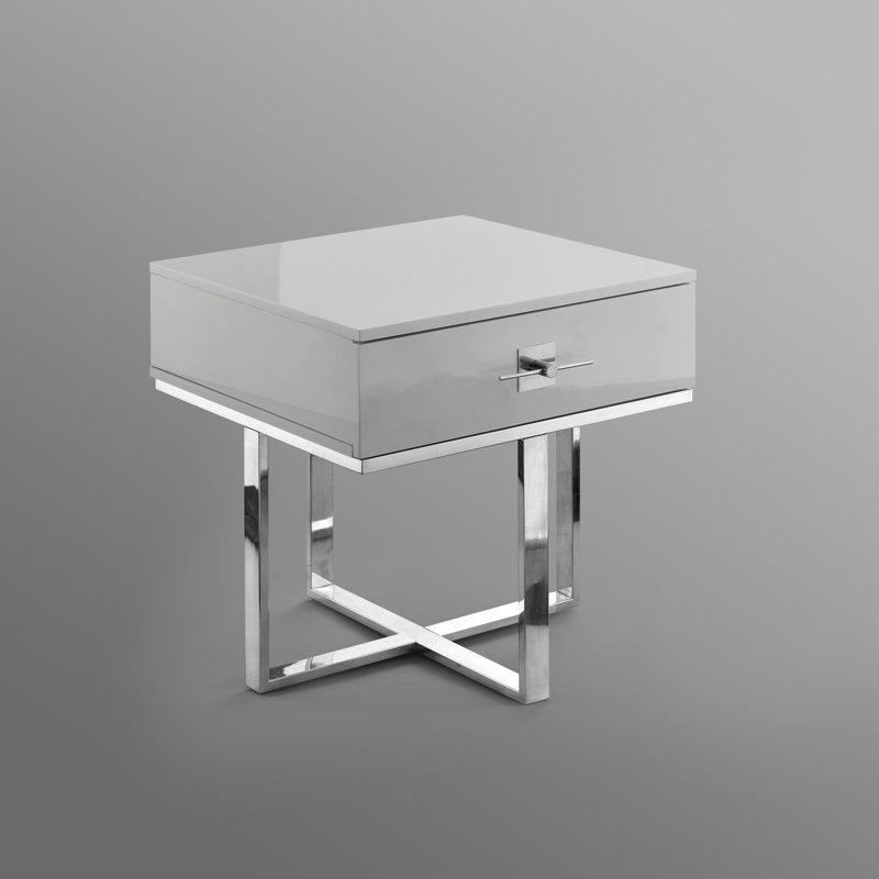 Table de bout avec rangement Plumeria, Gris clair / chrome