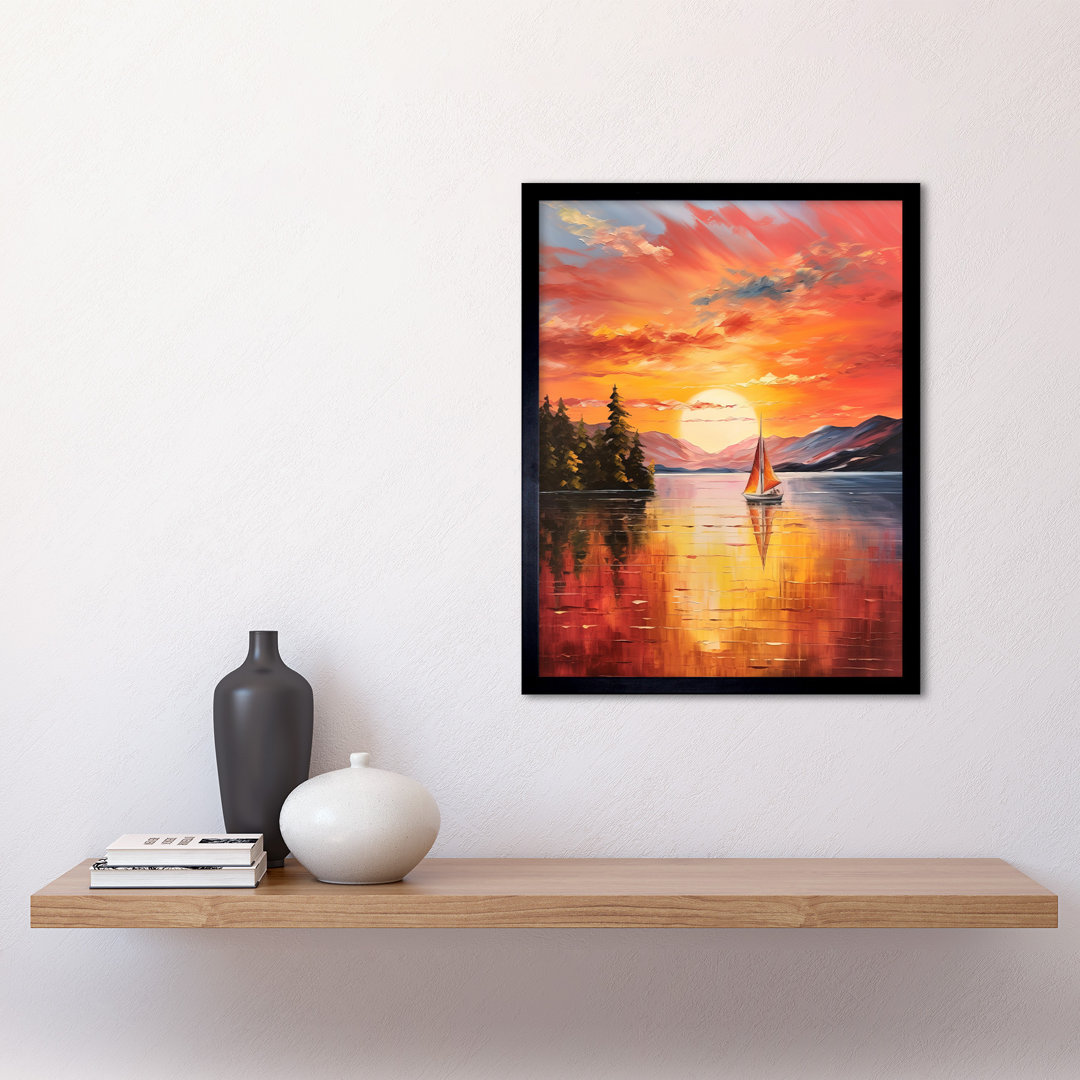 Serene Lake Sunset Sailing - Single Picture Frame Print