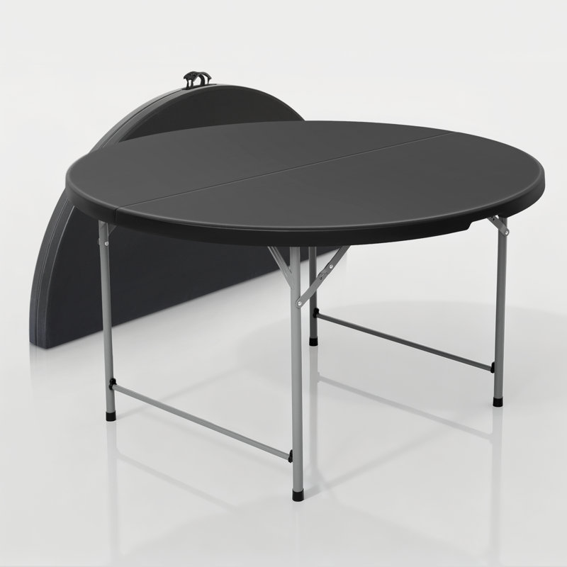 Round Foldable Plastic Table Collapsible Circular Steel Frame with Carry Handle, 29.5" H x 48" L x 48" D, Black
