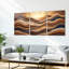 Ensemble de 3 tableaux abstraits en mosaïque représentant des vagues au coucher du soleil-1628153889