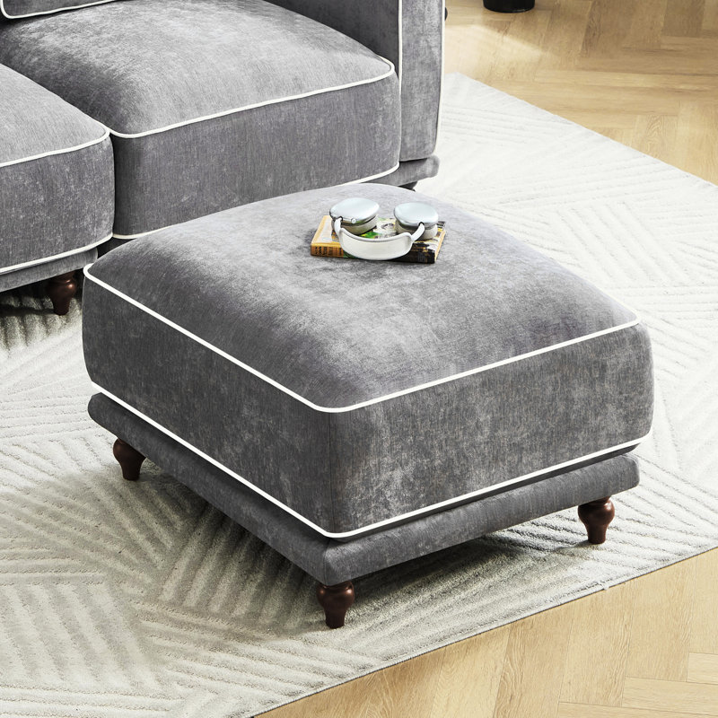 Modular Storage Ottoman with Removable Cover, Matching Chenille Foam Ottoman for Sectional Sofa, Gray