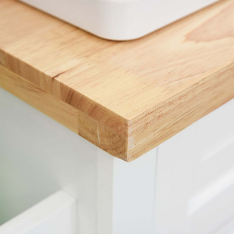 Kitchen Island On Wheels With Rubberwood Top, Spice Rack, Towel Rack, And Drawers For Enhanced Storage And Mobility, White