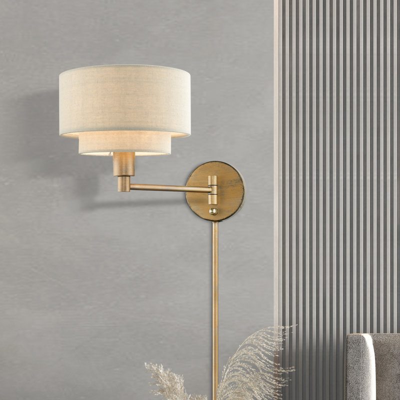 Swing Arm Sconce, Antique Gold Leaf, Cream