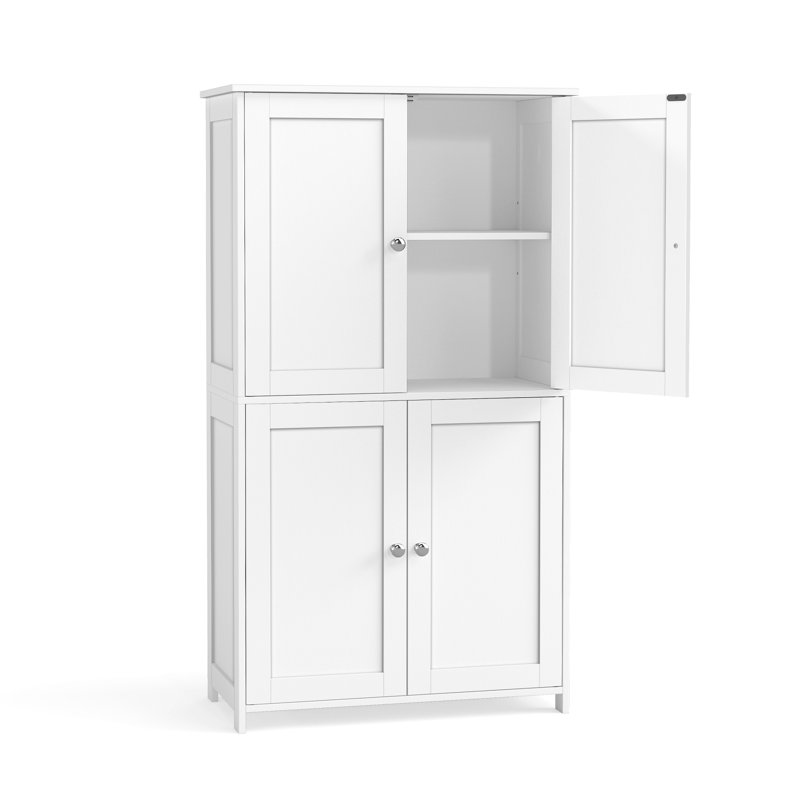 Burnham 42.7" H Tall Freestanding Storage Unit, 4-Door Cupboard With Adjustable Shelves, White