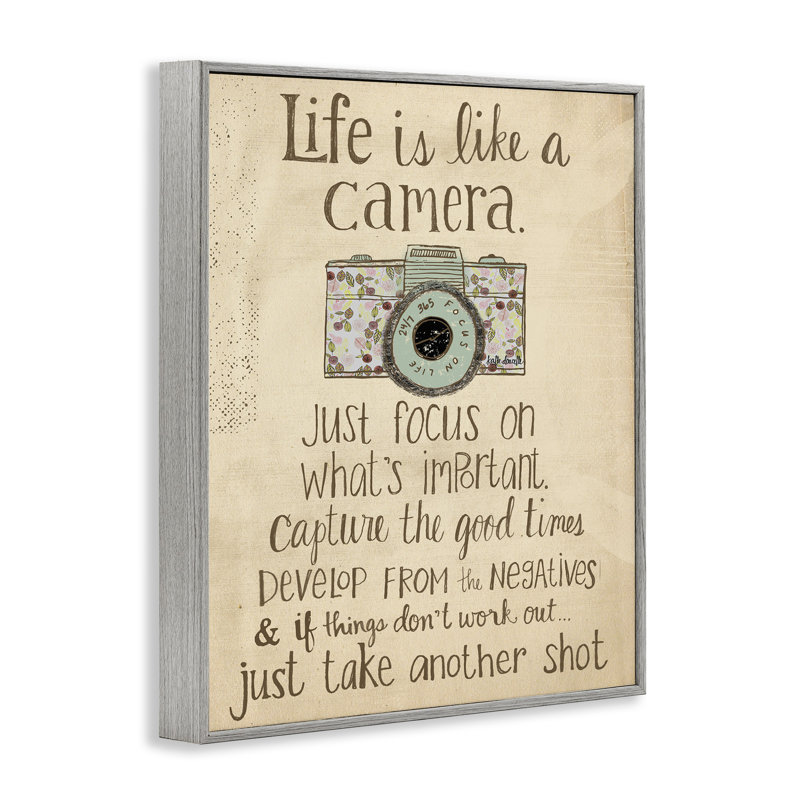 Life Is Like a Camera - Textual Art Print, 11" H x 14" W, Farmhouse Gray Framed Giclee
