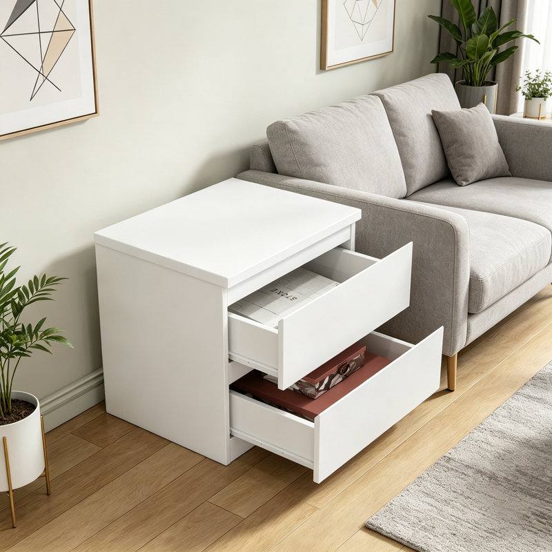 Table de bout avec 2 tiroirs, White
