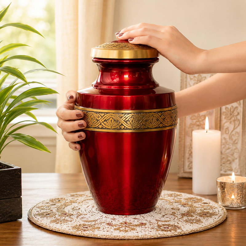 Urne de crémation Grecian, rouge et or pour adultes, 200 pouces cubes et plus, Red & Gold