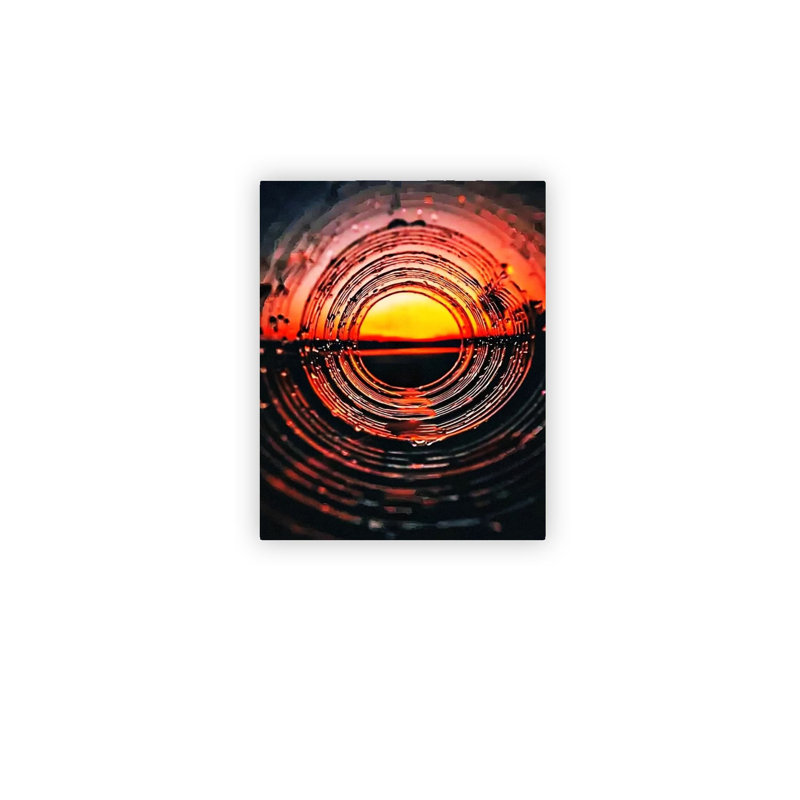 Art circulaire de réflexion de coucher de soleil orange, 20 x 16 pouces, décor unique pour les murs de salon, de chambre à coucher, de bureau, d'étude et de galerie