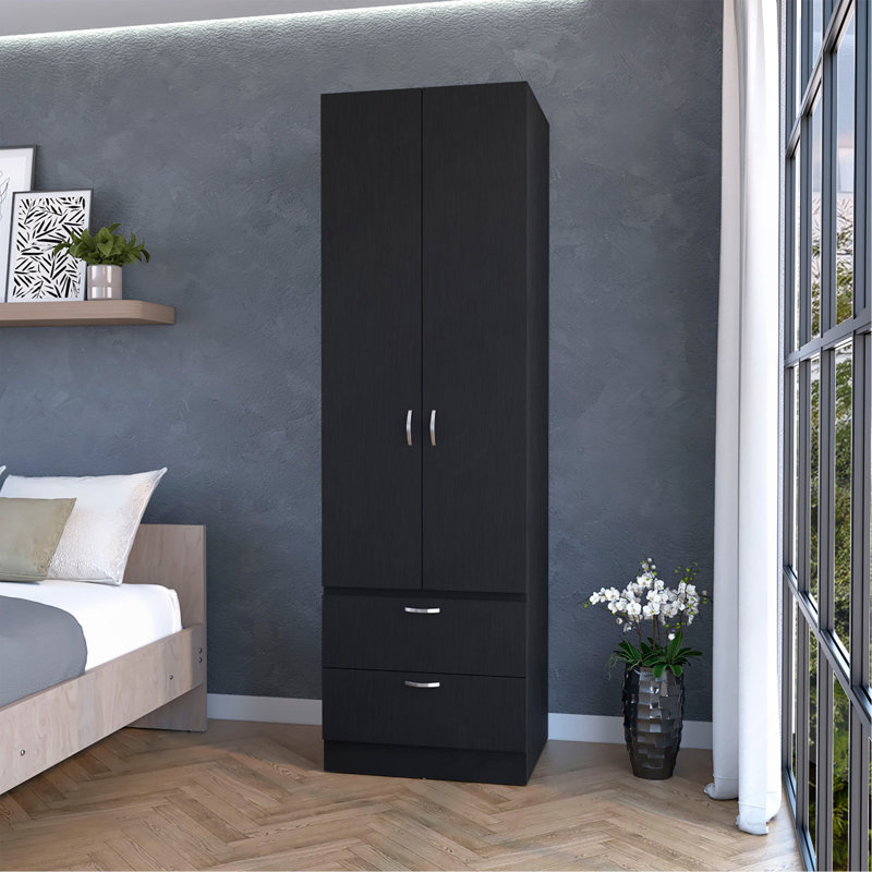 Armoire 2 tiroirs noire 2 portes